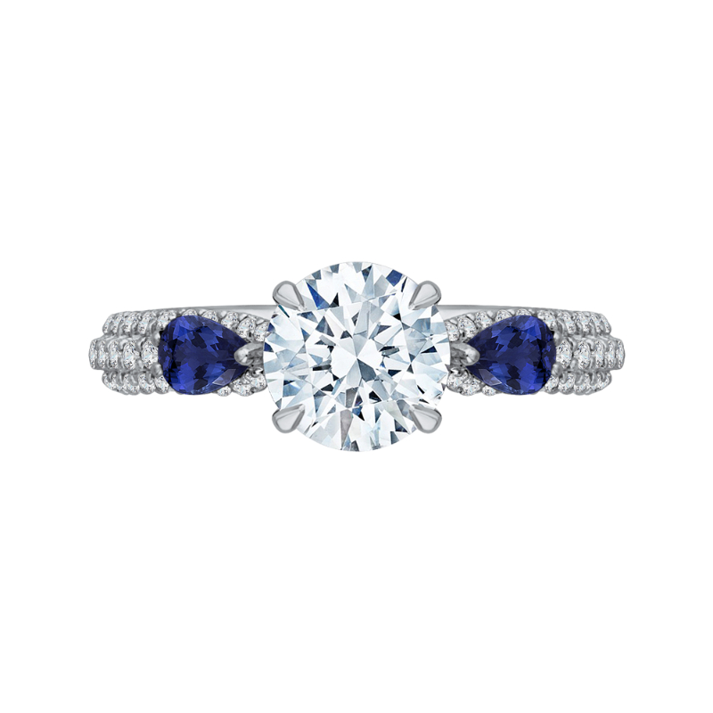 Round Diamond and Sapphire Engagement Ring in 14K White Gold (Semi-Mount)