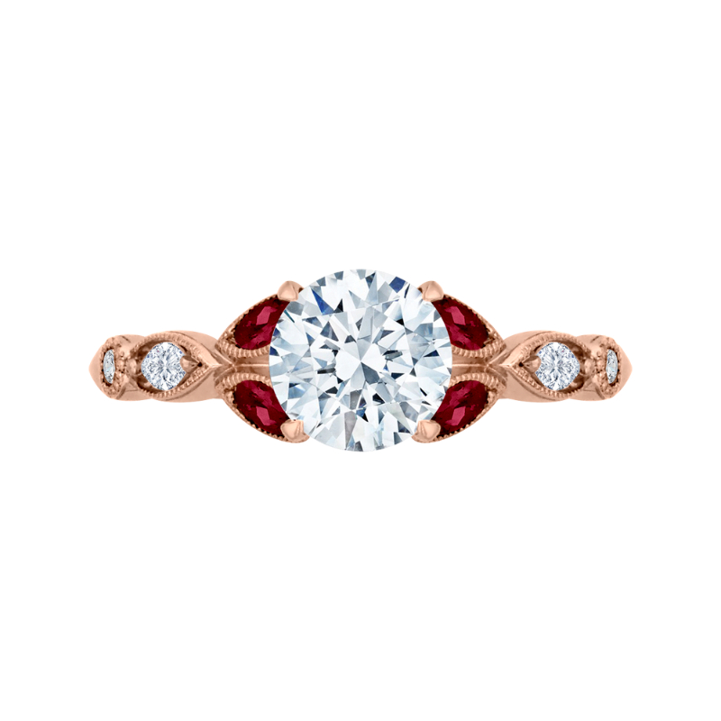 Round Diamond and Ruby Engagement Ring in 14K Rose Gold (Semi-Mount)