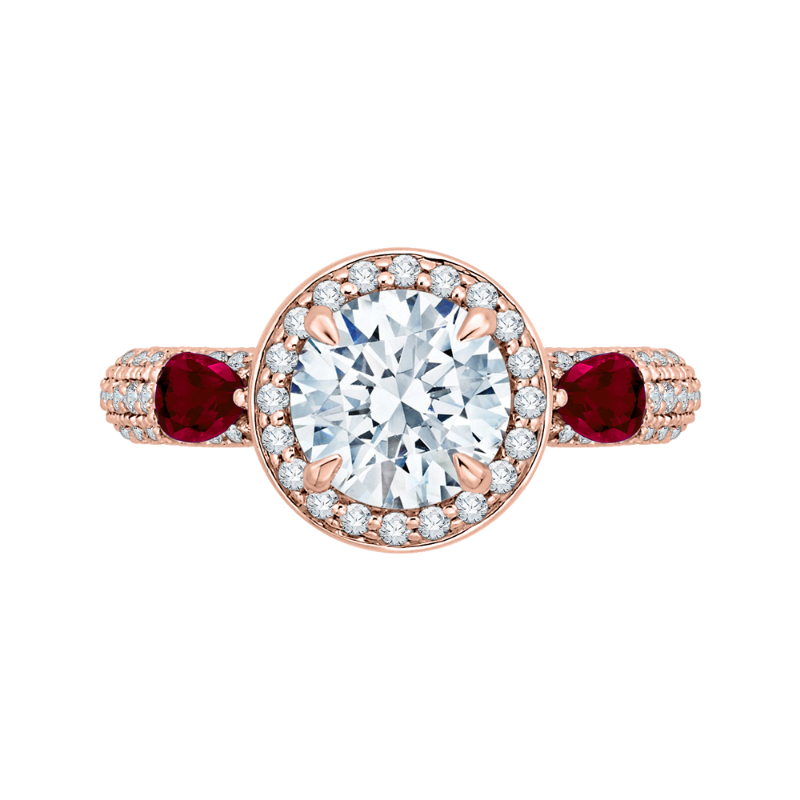 Round Diamond and Ruby Engagement Ring in 14K Rose Gold (Semi-Mount)
