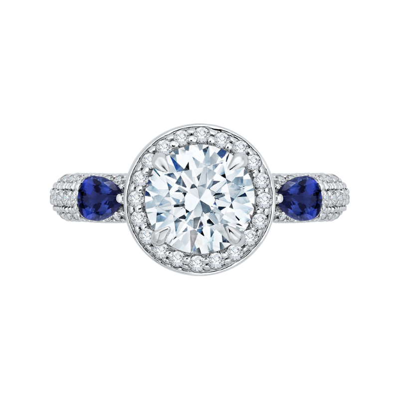 Round Diamond Halo Engagement Ring with Sapphire in 14K White Gold (Semi-Mount)