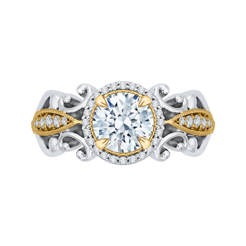 Round Diamond Halo Engagement Ring in 14K Two Tone Gold (Semi-Mount)