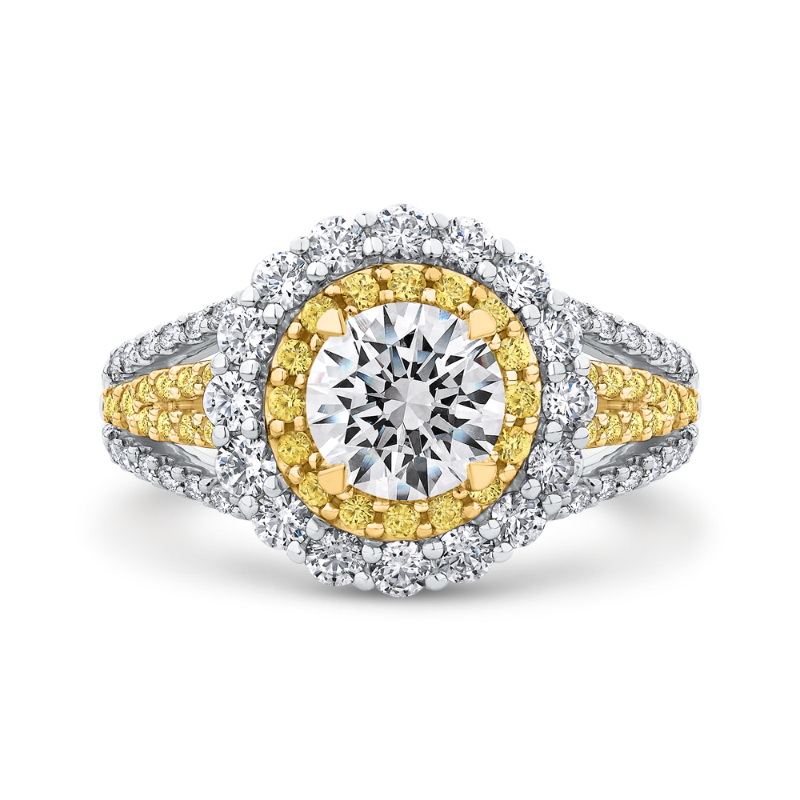 Split Shank Round Diamond Double Halo Engagement Ring in 14K Two Tone Gold (Semi-Mount)