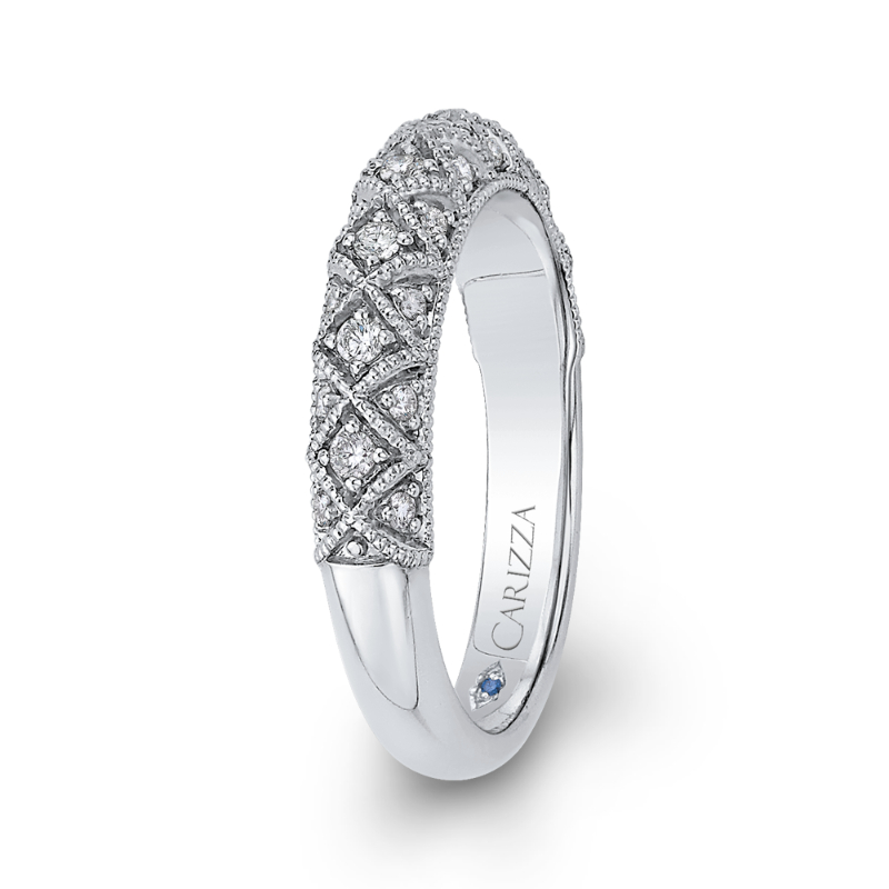 Round Diamond Half-Eternity Wedding Band in 14K White Gold
