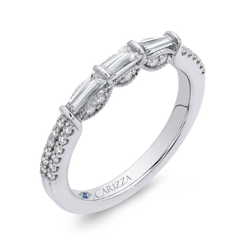 Round & Baguette Cut Diamond Wedding Band in 14K White Gold