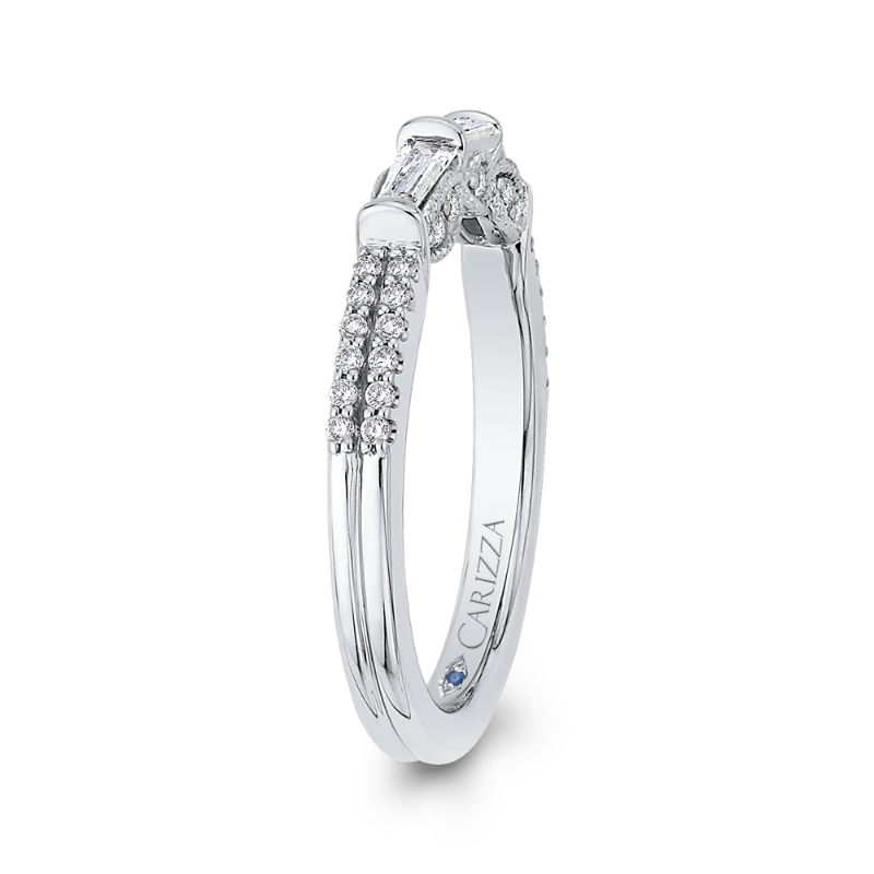 Round & Baguette Cut Diamond Wedding Band in 14K White Gold