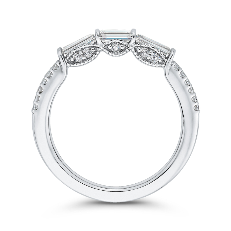 Round & Baguette Cut Diamond Wedding Band in 14K White Gold