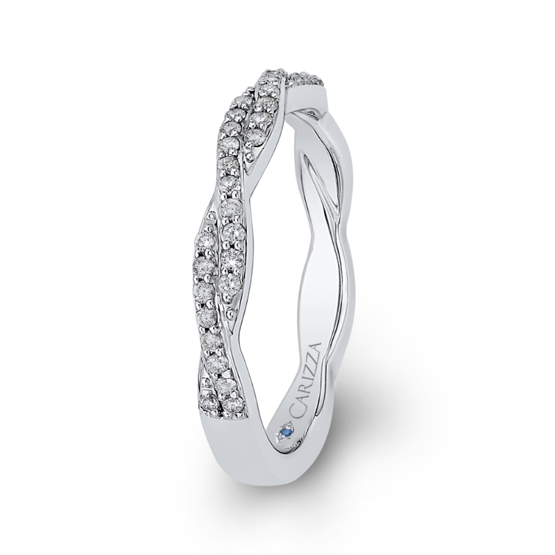 Round Diamond Criss-Cross Wedding Band in 14K White Gold