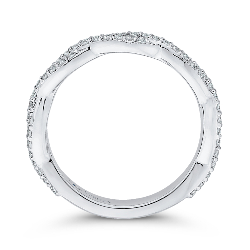 Round Diamond Criss-Cross Wedding Band in 14K White Gold