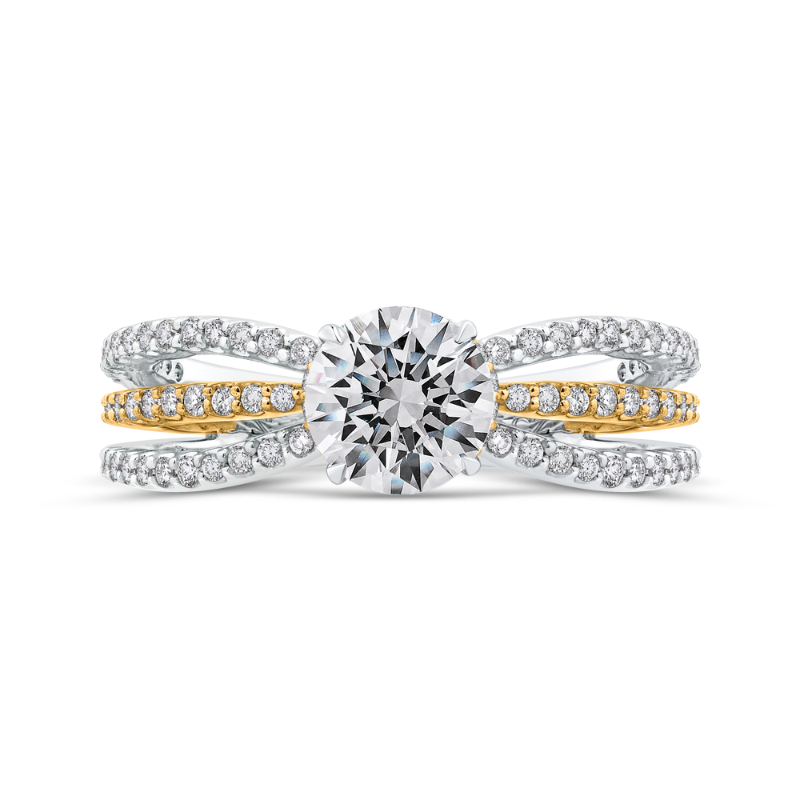 Split Shank Round Diamond Engagement Ring in 14K Two Tone Gold (Semi-Mount)