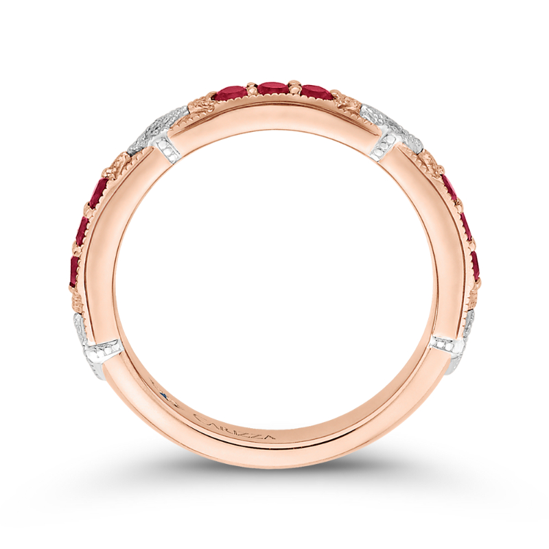 Round Diamond and Ruby Wedding Band in 14K Two Tone Gold