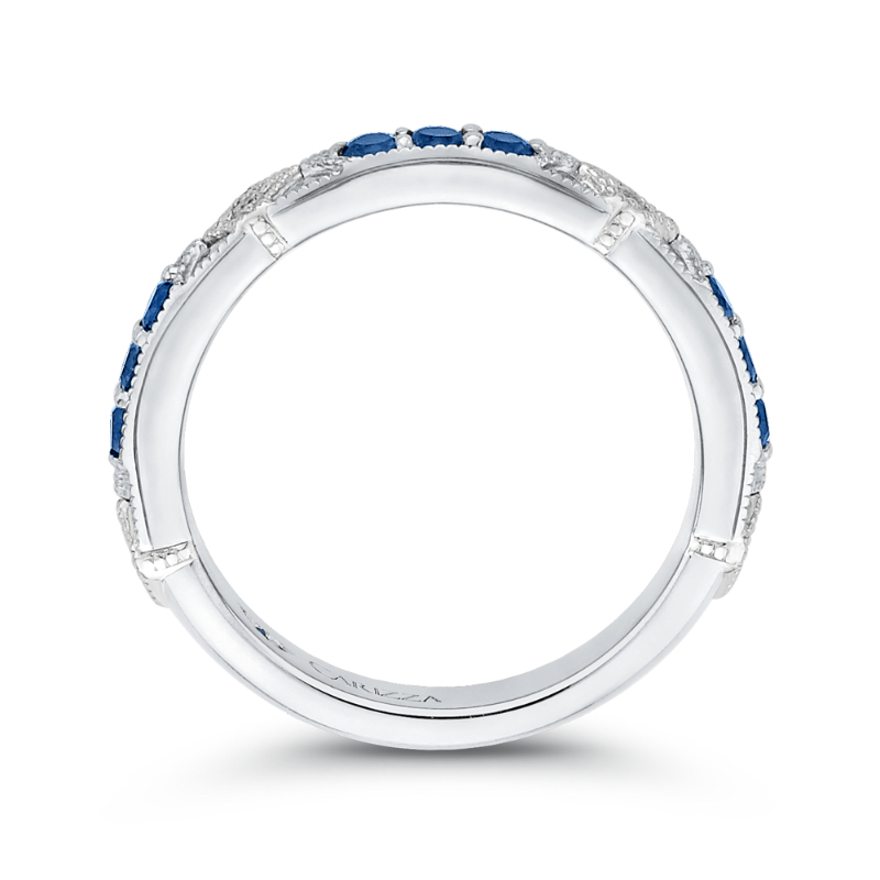 Round Diamond and Sapphire Wedding Band in 14K White Gold