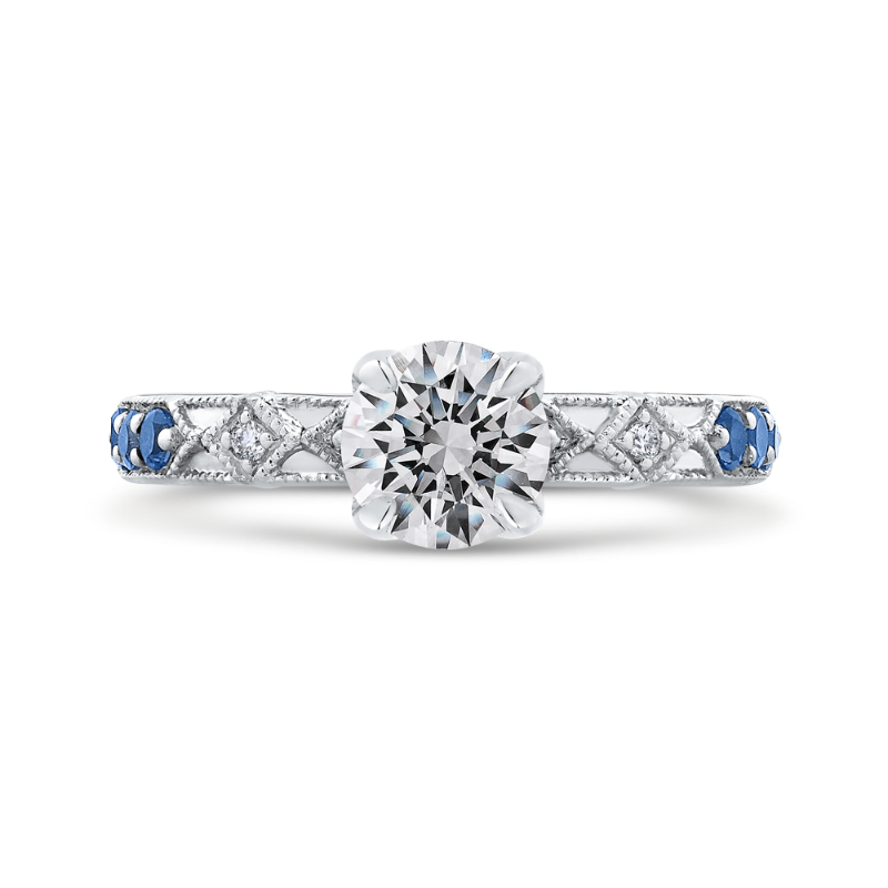 Round Diamond and Sapphire Engagement Ring in 14K White Gold (Semi-Mount)