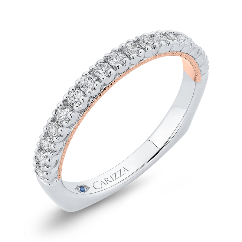 Euro Shank Round Diamond Half-Eternity Wedding Band in 14K Two Tone Gold