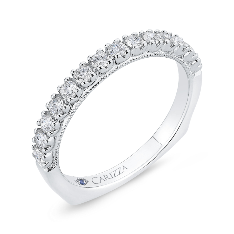 Euro Shank Round Diamond Half-Eternity Wedding Band In in 14K White Gold