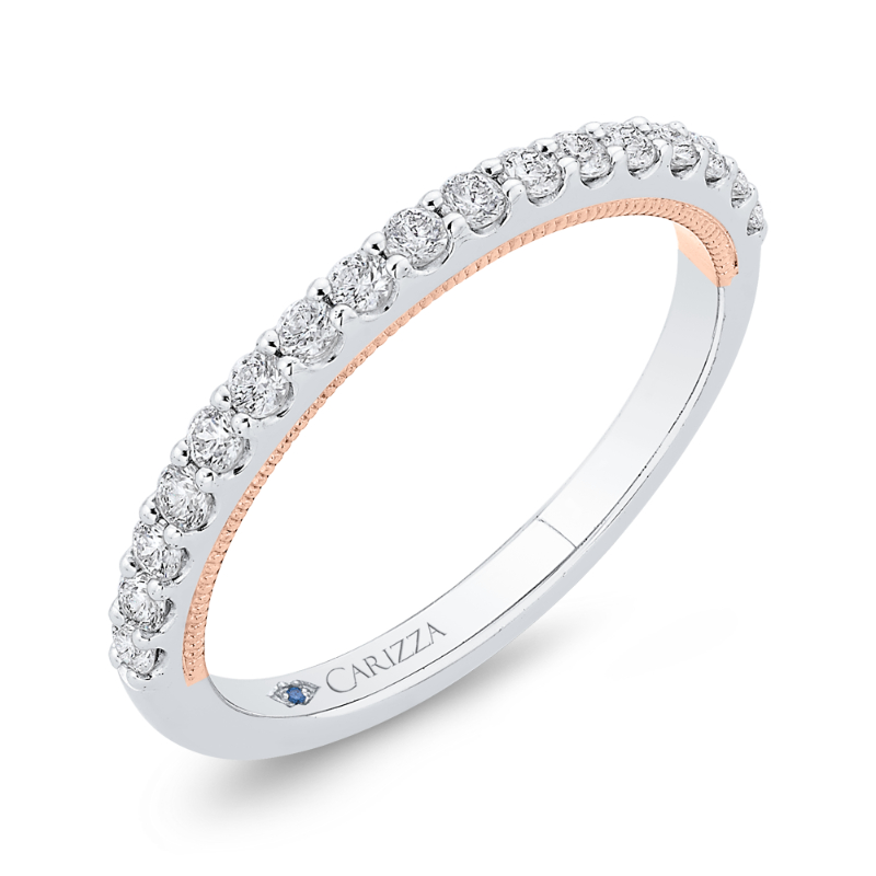 Round Diamond Half-Eternity Wedding Band in 14K Two Tone Gold