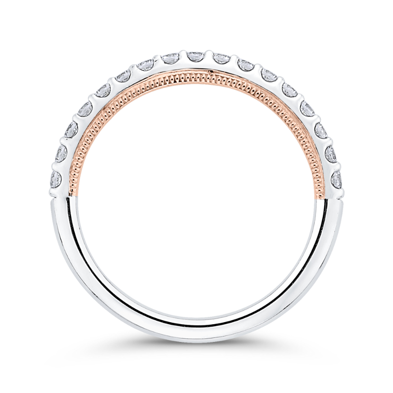 Round Diamond Half-Eternity Wedding Band in 14K Two Tone Gold
