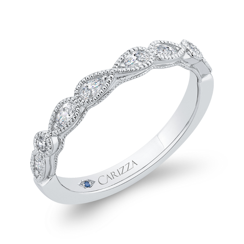 Pear Cut Round Diamond Half-Eternity Wedding Band in 14K White Gold