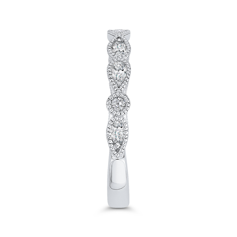Pear Cut Round Diamond Half-Eternity Wedding Band in 14K White Gold