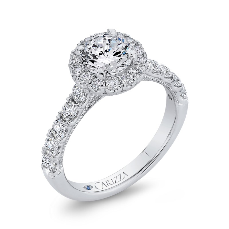 Round Halo Diamond Engagement Ring in 14K White Gold (Semi-Mount)