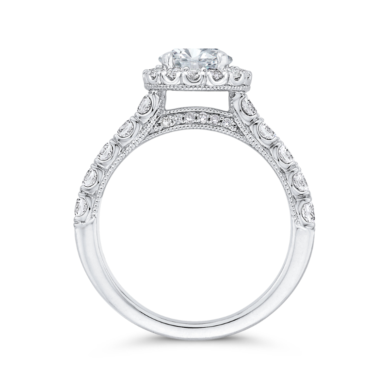 Round Halo Diamond Engagement Ring in 14K White Gold (Semi-Mount)