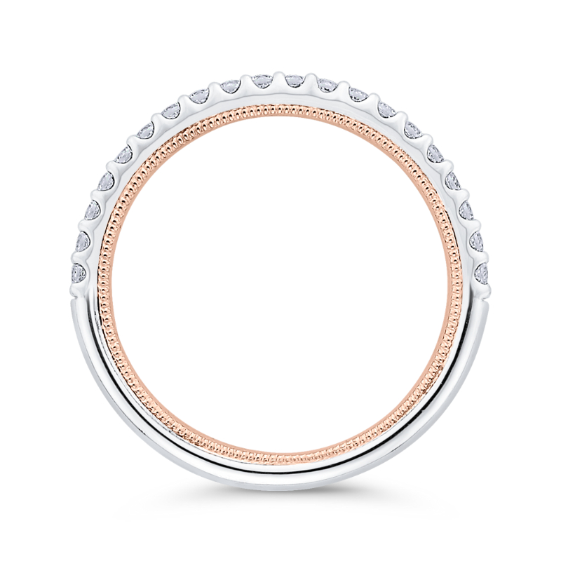 Round Diamond Half-Eternity Wedding Band in 14K Two Tone Gold