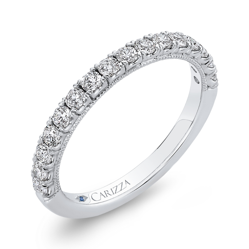 Round Diamond Half-Eternity Wedding Band in 14K White Gold