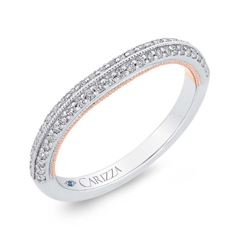 Round Diamond Half-Eternity Wedding Band in 14K Two Tone Gold