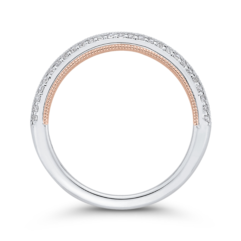 Round Diamond Half-Eternity Wedding Band in 14K Two Tone Gold