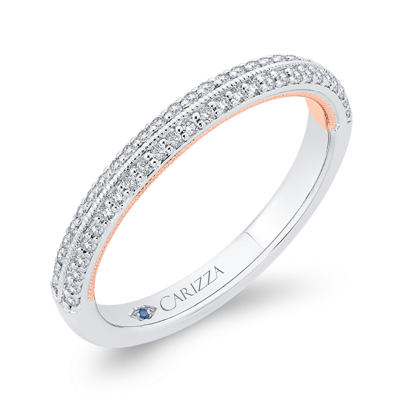Round Diamond Half-Eternity Wedding Band in 14K Two Tone Gold