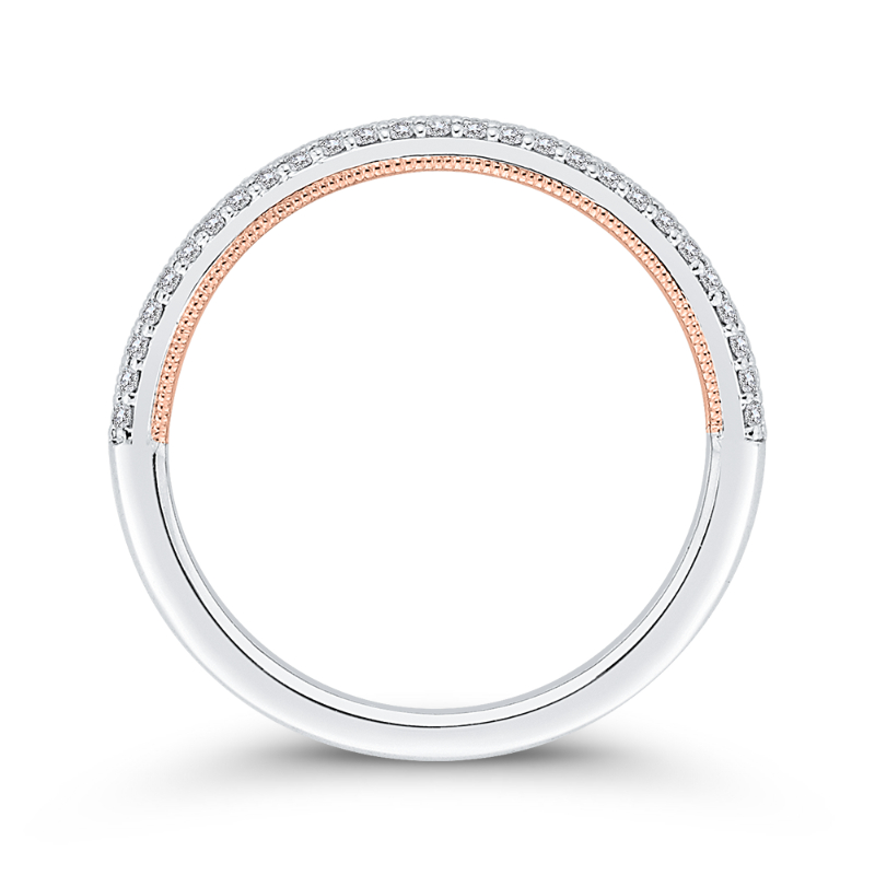 Round Diamond Half-Eternity Wedding Band in 14K Two Tone Gold