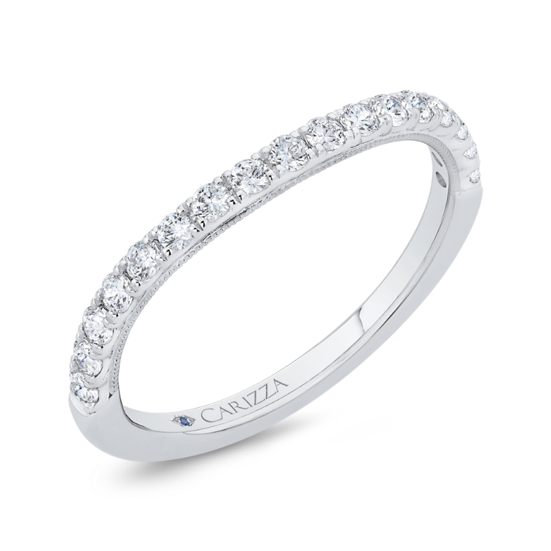 Round Half Run Diamond Wedding Band in 14K White Gold