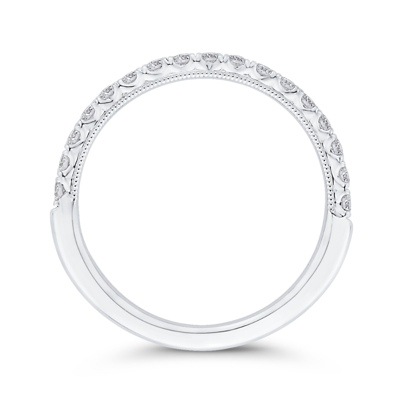 Round Half Run Diamond Wedding Band in 14K White Gold