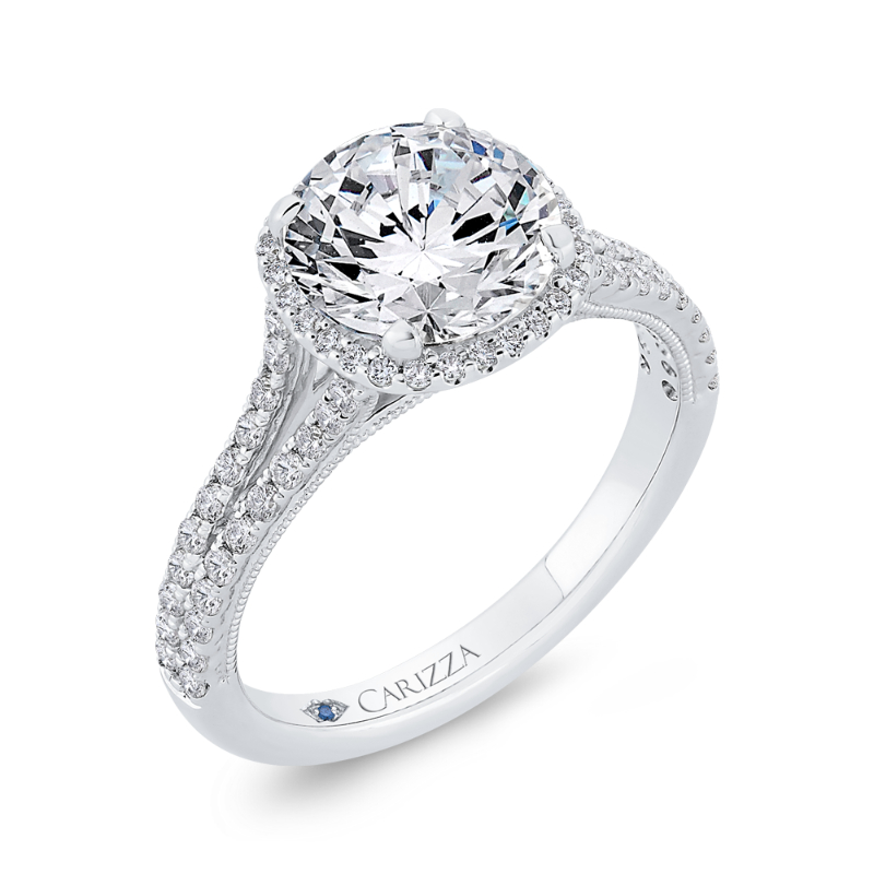 Diamond Halo Engagement Ring in 14K White Gold (Semi-Mount)