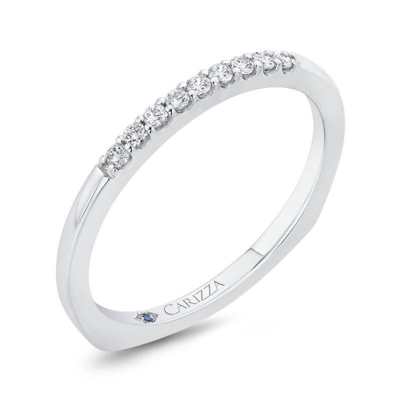 Euro Shank Round Diamond Wedding Band in 14K White Gold