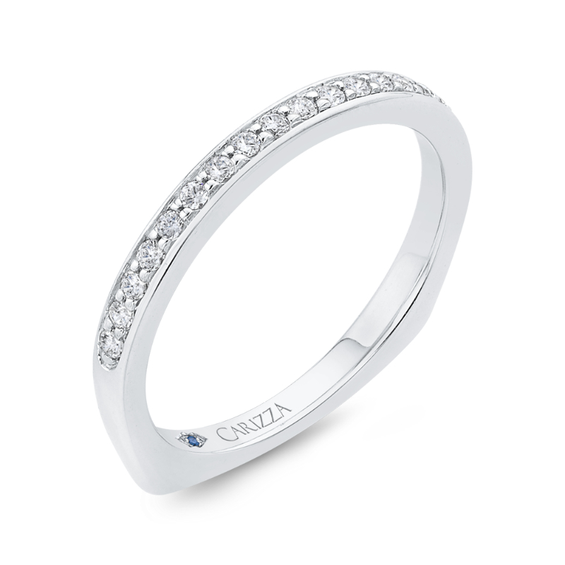 Euro Shank Round Diamond Wedding Band in 14K White Gold