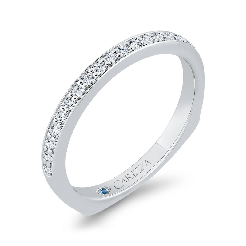 Euro Shank Round Diamond Wedding Band in 14K White Gold