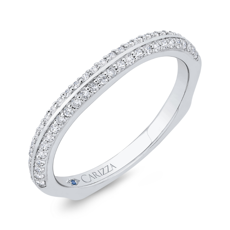 Euro Shank Double Row Diamond Wedding Band in 14K White Gold