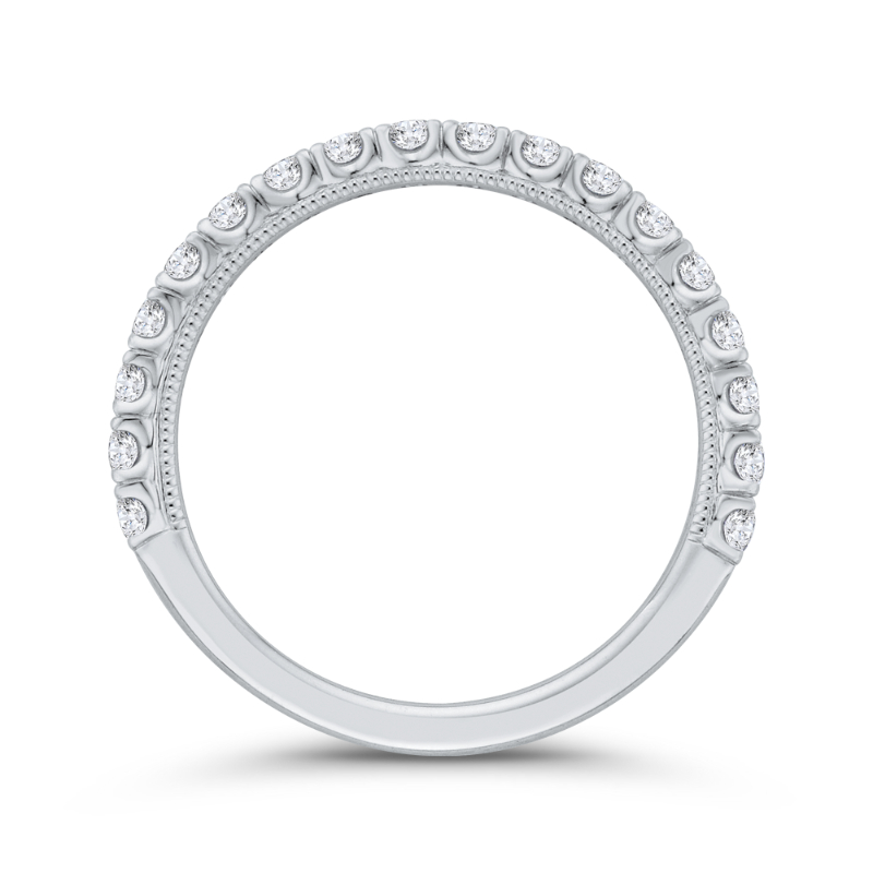 3/4 Run Round Diamond Wedding Band in 14K White Gold