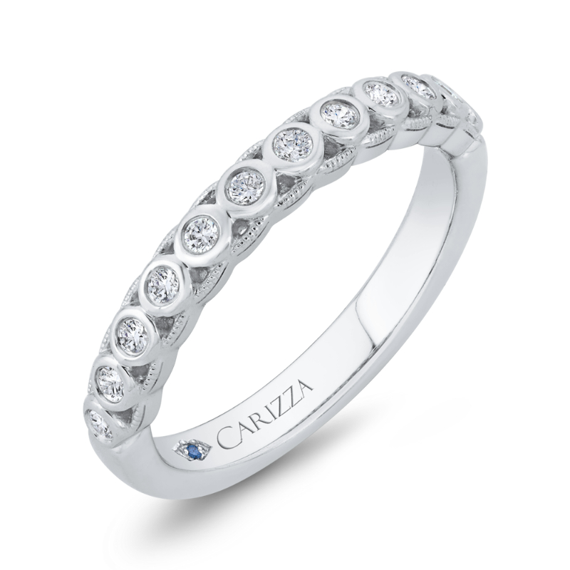 Bezel Set Diamond Wedding Band with Milgrain 14K White Gold