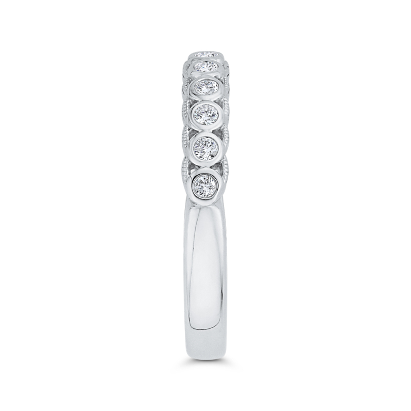 Bezel Set Diamond Wedding Band with Milgrain 14K White Gold