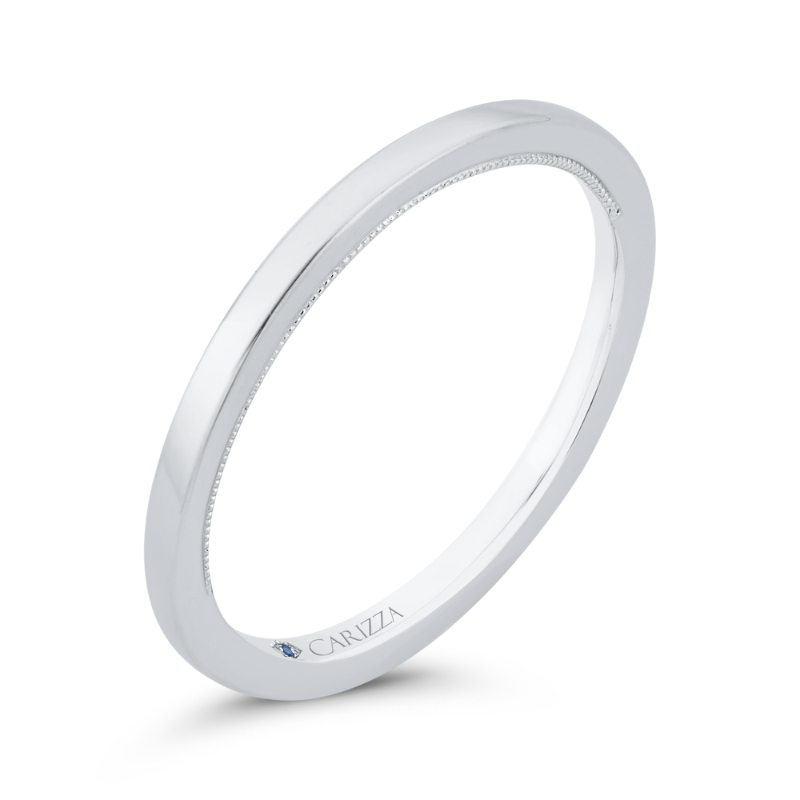 Plain Wedding Band with Milgrain 14K White Gold