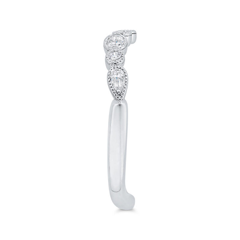 Bezel Set Diamond Wedding Band with Milgrain 14K White Gold