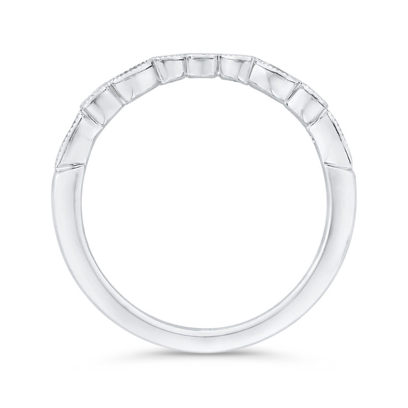 Bezel Set Diamond Wedding Band with Milgrain 14K White Gold