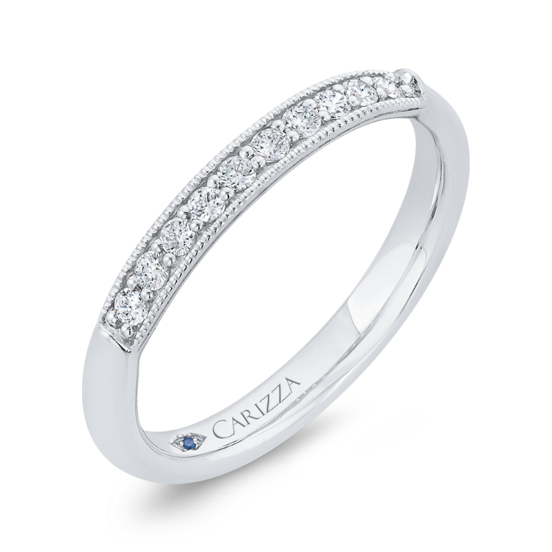 Diamond Wedding Band with Milgrain 14K White Gold