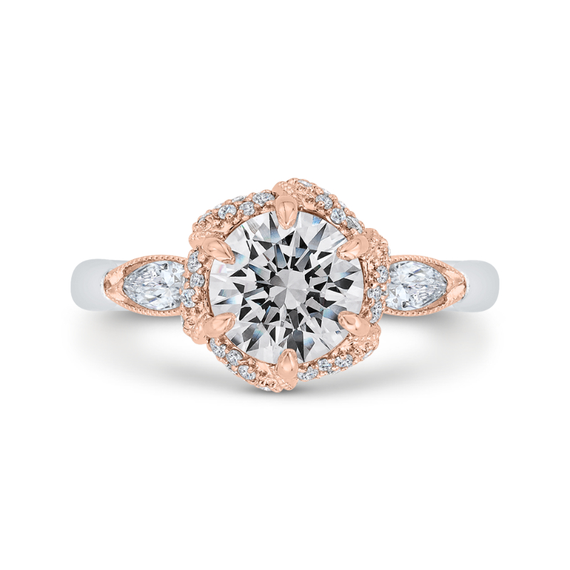 Round Diamond Engagement Ring with Milgrain 14K Two Tone Gold (Semi-Mount)