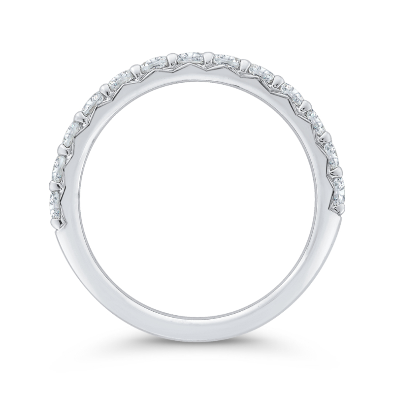 Half Run Diamond Wedding Band with Round Shank in 14K White Gold