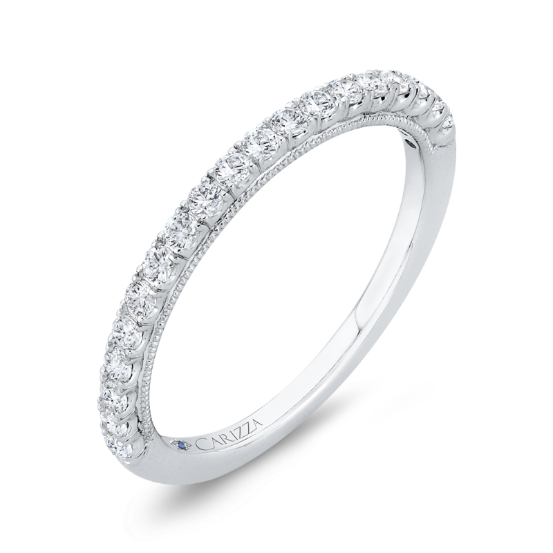 Half Run Diamond Wedding Band with Milgrain 14K White Gold