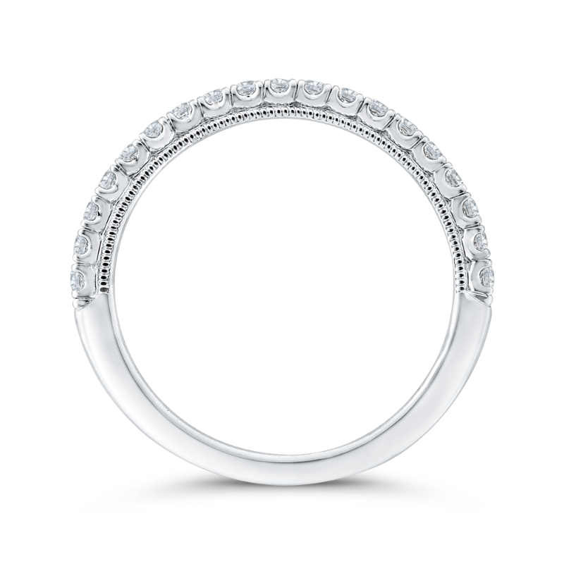 Half Run Diamond Wedding Band with Milgrain 14K White Gold