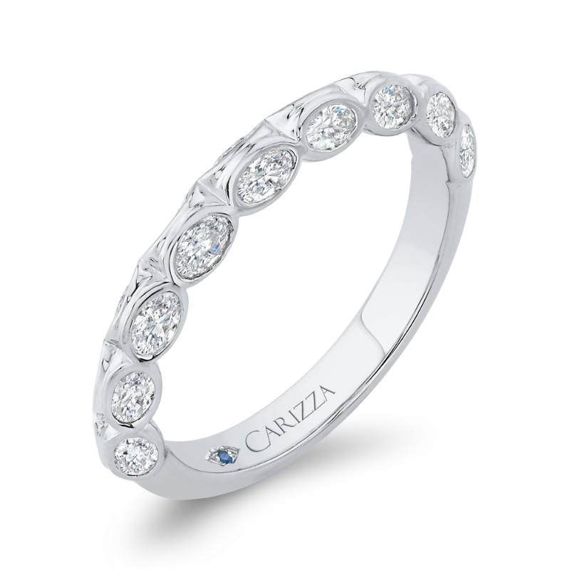Bezel Set Double Row Diamond Wedding Band in 14K White Gold