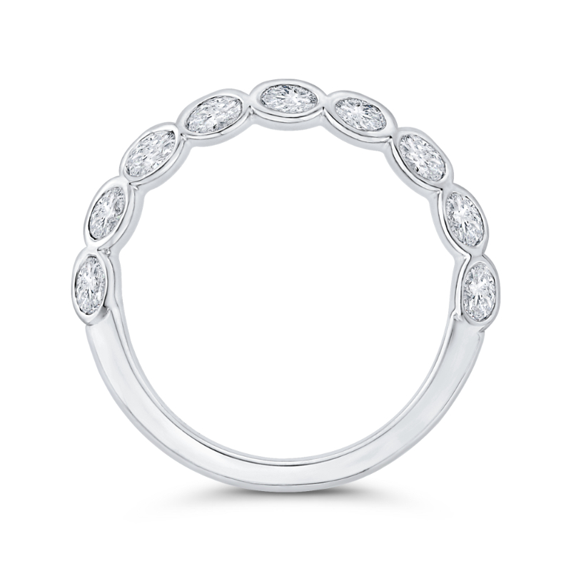 Bezel Set Double Row Diamond Wedding Band in 14K White Gold